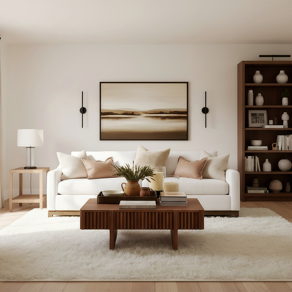 Modern Wooden Rectangular Coffee Table With Fluted Detail For Living Room