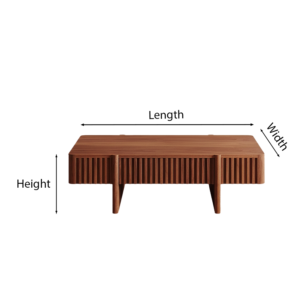 Modern Wooden Rectangular Coffee Table With Fluted Detail For Living Room