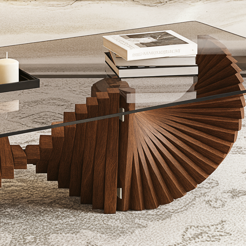 Modern Wooden Rectangular Coffee Table With Glass Top For Living Room