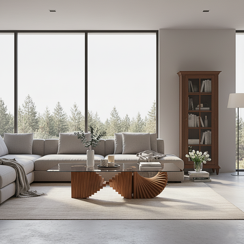 Modern Wooden Rectangular Coffee Table With Glass Top For Living Room