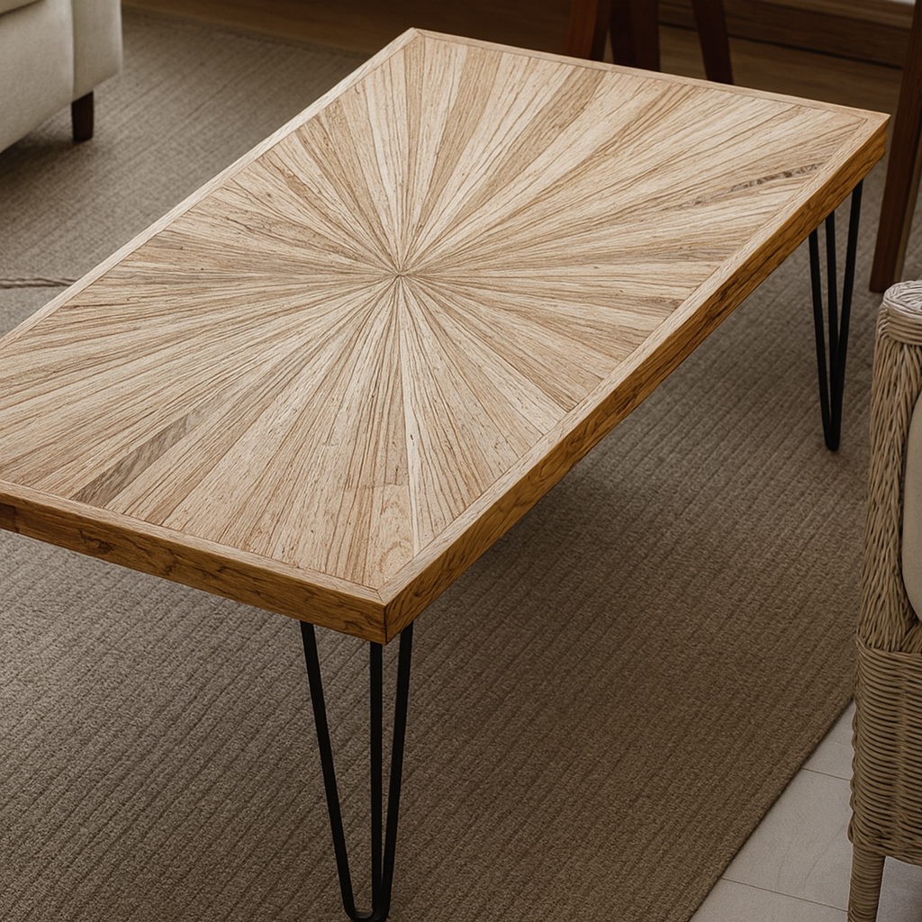 Modern Wooden Rectangular Coffee Table With Hairpin Legs For Living Room