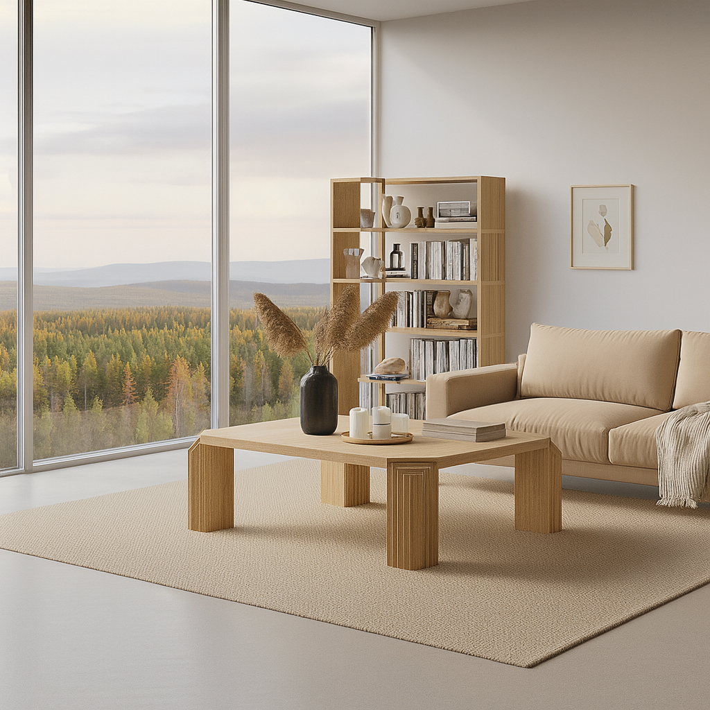 Modern Wooden Rectangular Coffee Table With Layered Panel Legs For Living Room