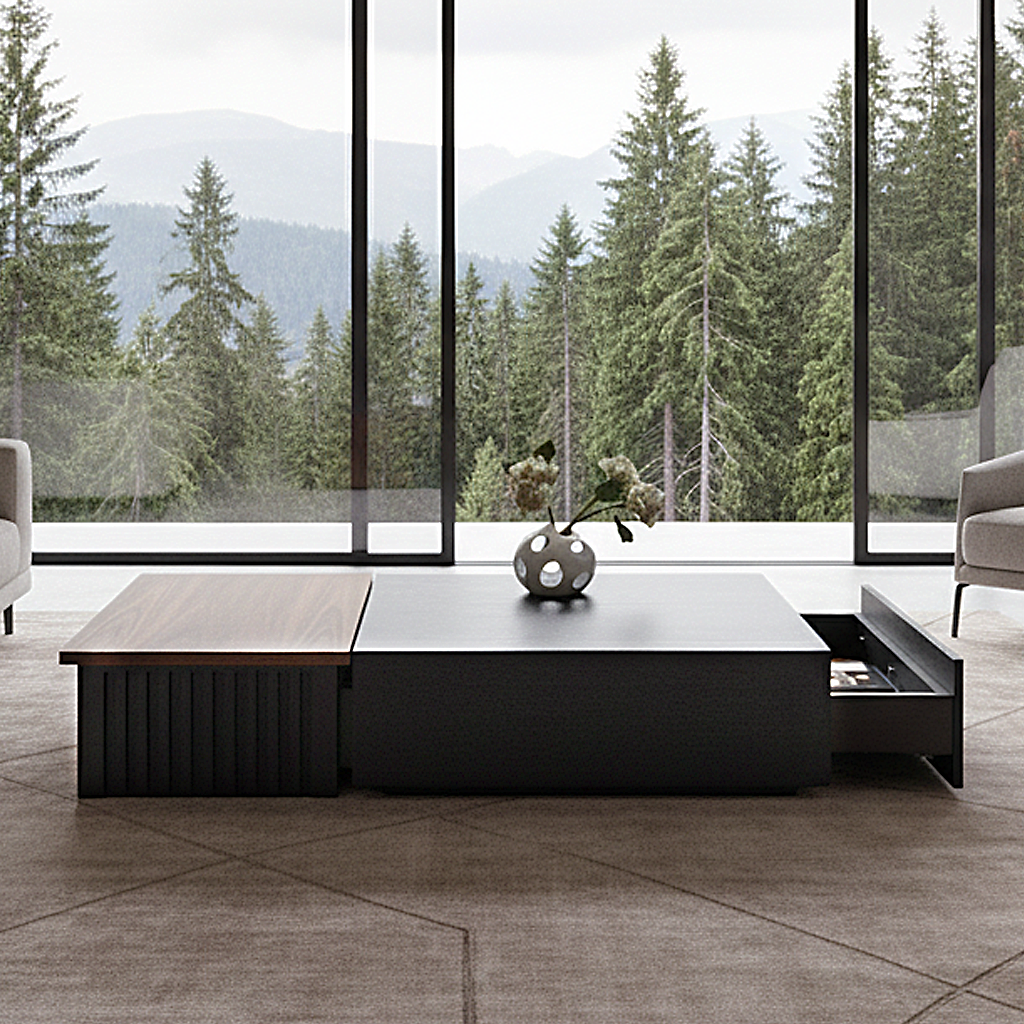 Modern Wooden Rectangular Coffee Table With Ribbed Base For Living Room