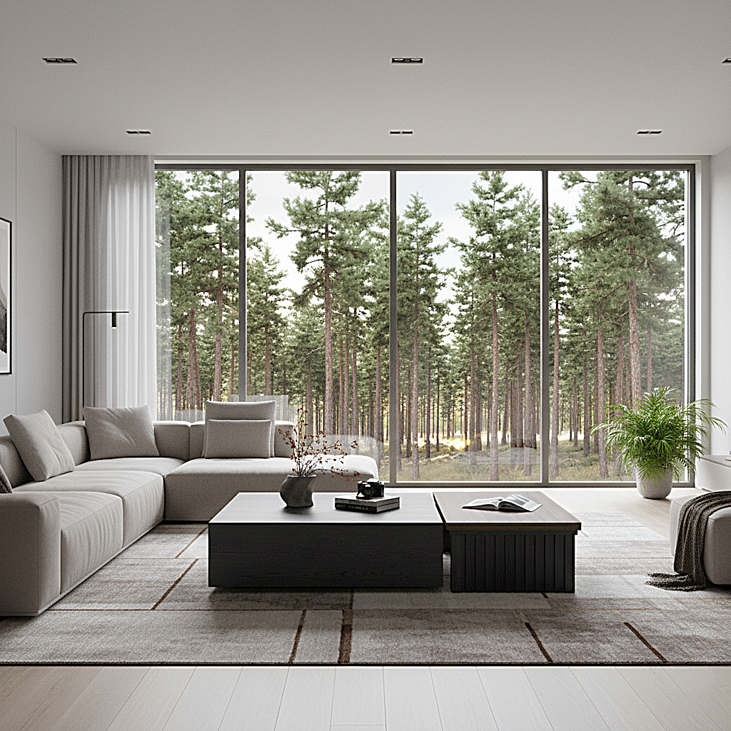 Modern Wooden Rectangular Coffee Table With Ribbed Base For Living Room