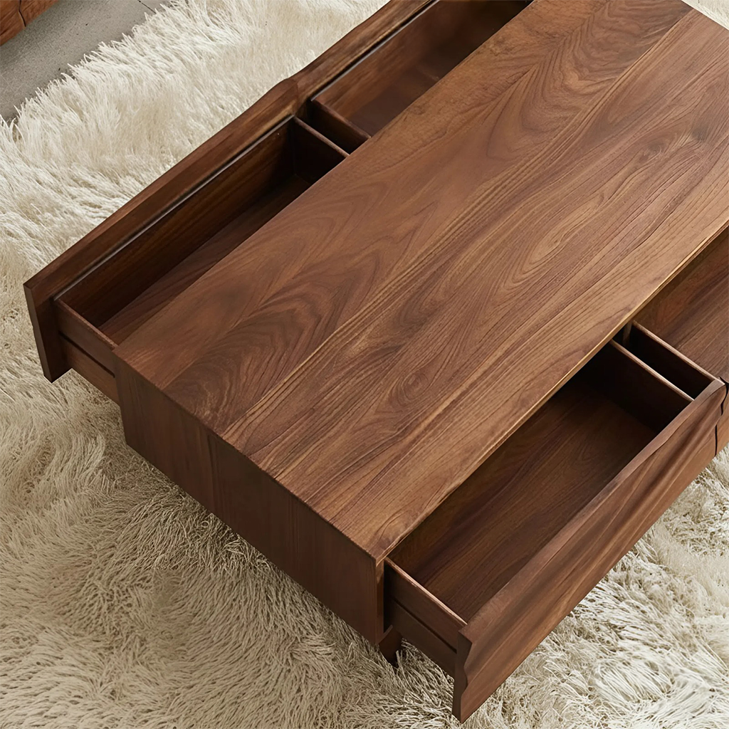 Modern Wooden Rectangular Coffee Table With Textured Front For Living Room