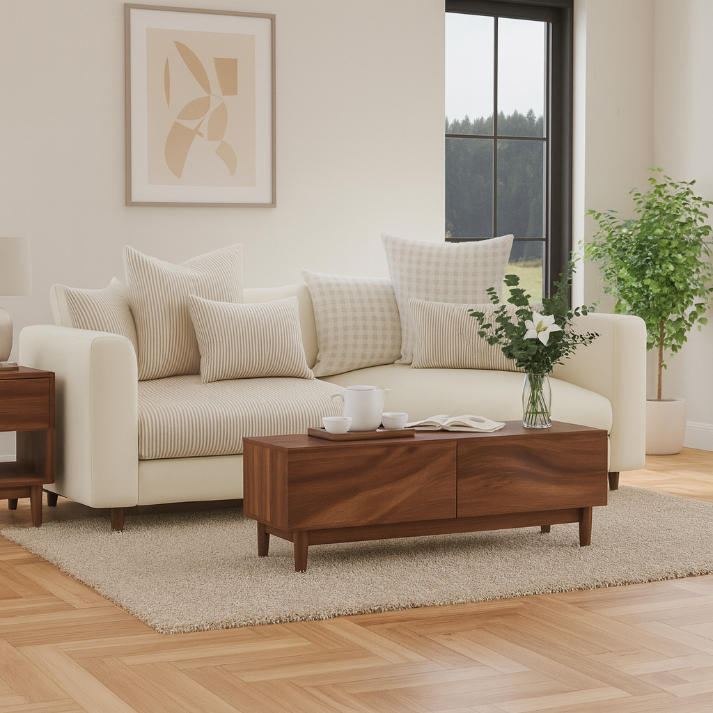 Modern Wooden Rectangular Coffee Table With Textured Front For Living Room