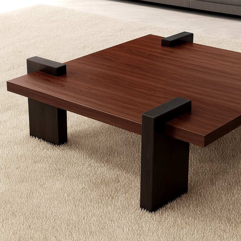 Modern Wooden Rectangular Coffee Table With Two-Tone Block Legs For Living Room