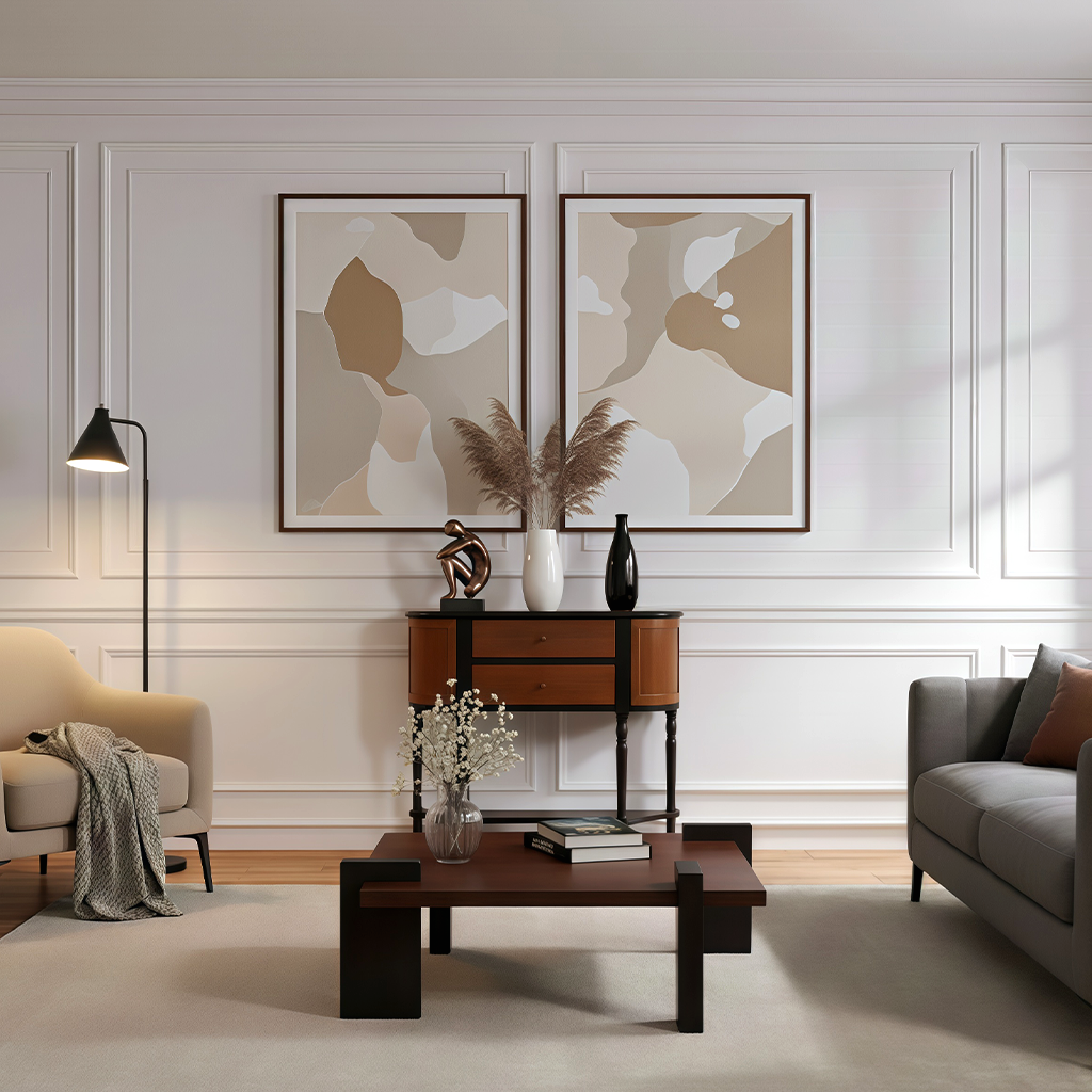 Modern Wooden Rectangular Coffee Table With Two-Tone Block Legs For Living Room