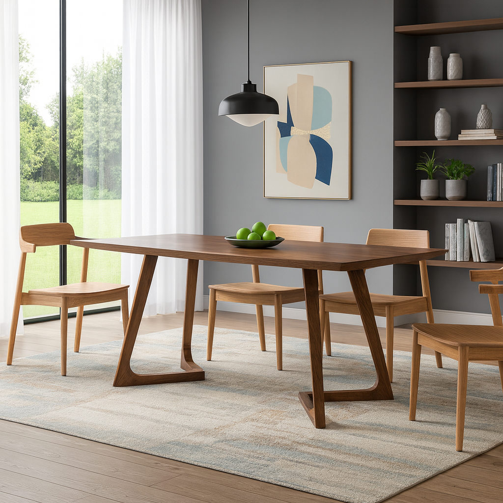 Modern Wooden Rectangular Dining Table With Angled Pedestal Base For Dining Room