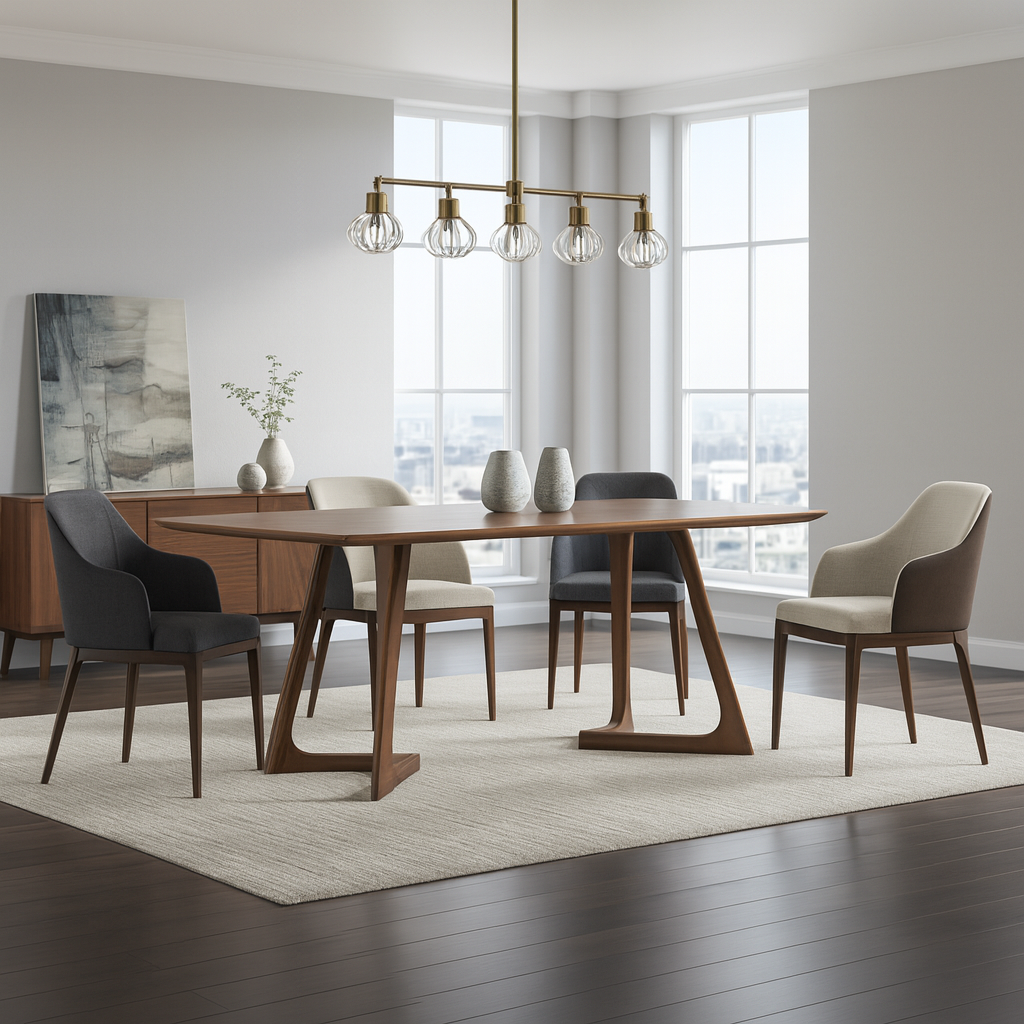 Modern Wooden Rectangular Dining Table With Angled Pedestal Base For Dining Room