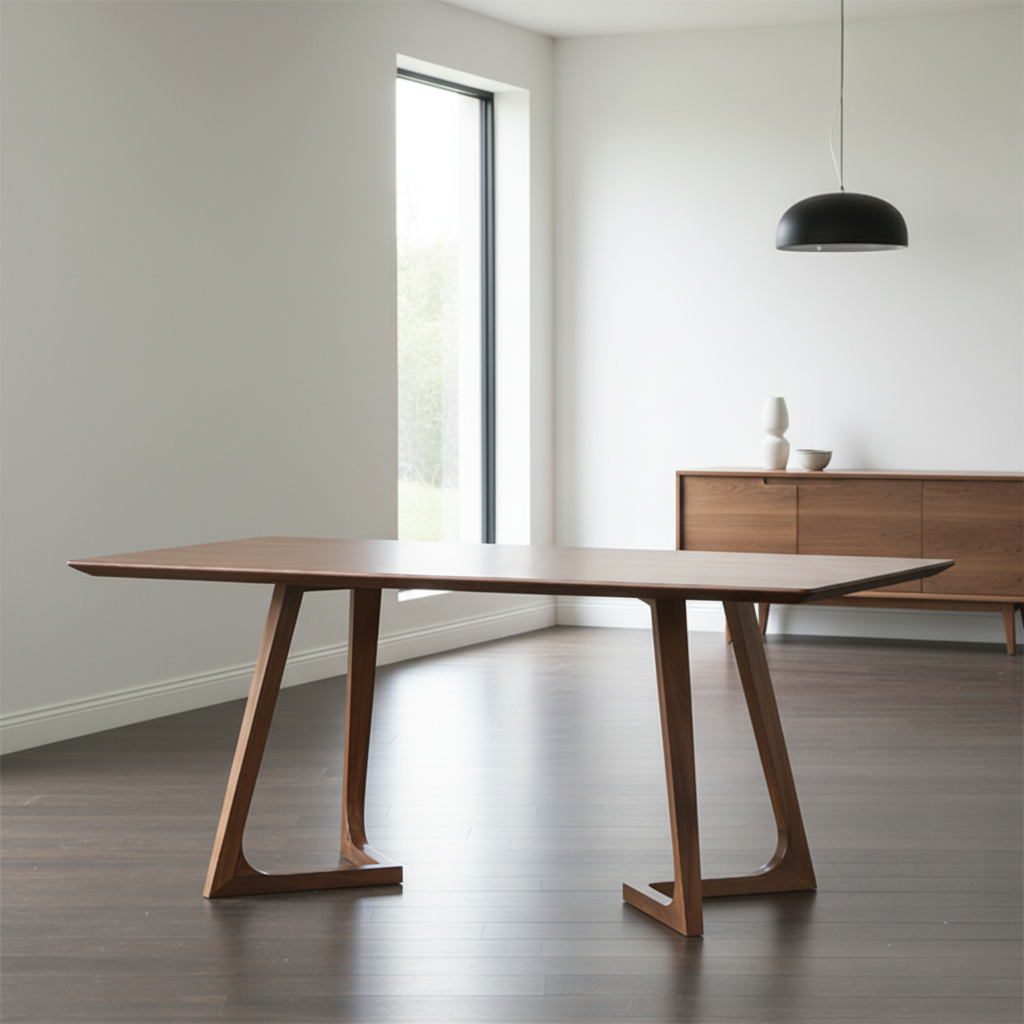 Modern Wooden Rectangular Dining Table With Angled Pedestal Base For Dining Room