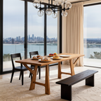Modern Wooden Rectangular Dining Table With Angled Trestle Legs For Dining Room