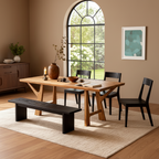 Modern Wooden Rectangular Dining Table With Angled Trestle Legs For Dining Room