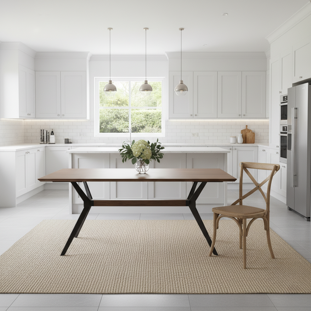 Modern Wooden Rectangular Dining Table With Metal Cross Legs For Dining Room