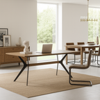 Modern Wooden Rectangular Dining Table With Metal Cross Legs For Dining Room