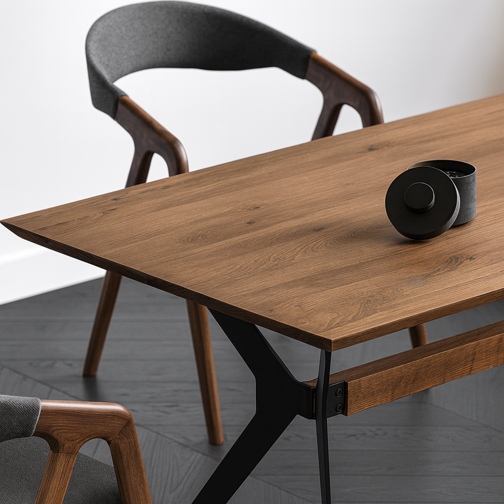 Modern Wooden Rectangular Dining Table With Metal Cross Legs For Dining Room