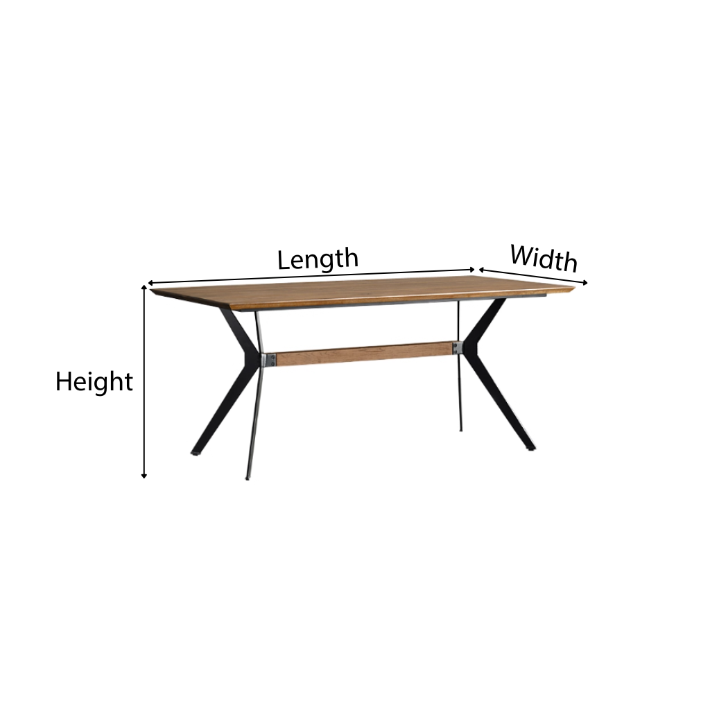 Modern Wooden Rectangular Dining Table With Metal Cross Legs For Dining Room