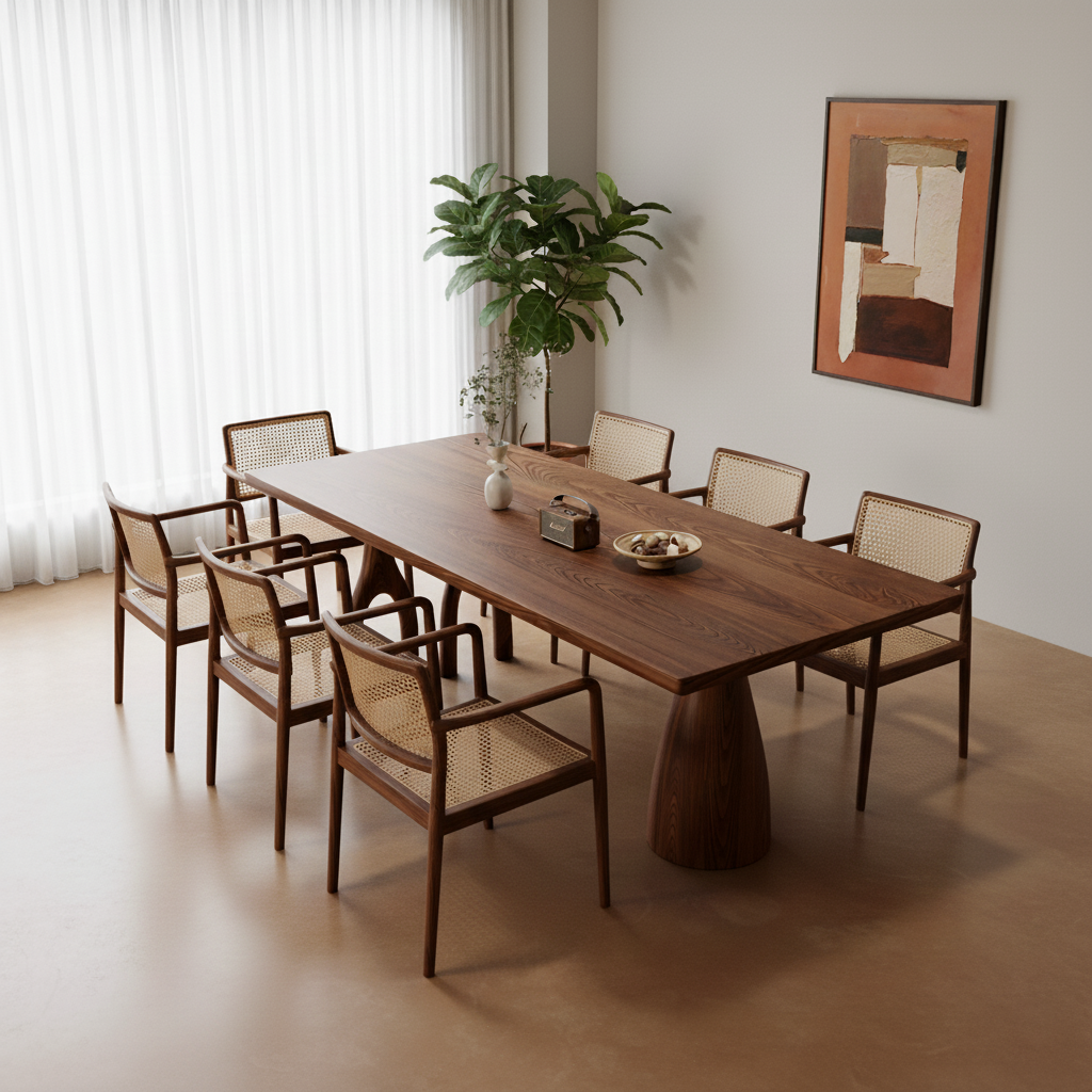 Modern Wooden Rectangular Dining Table With Sculpted Pedestal Legs For Dining Room
