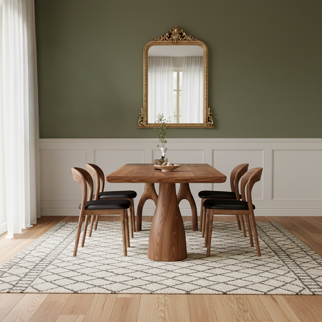 Modern Wooden Rectangular Dining Table With Sculpted Pedestal Legs For Dining Room