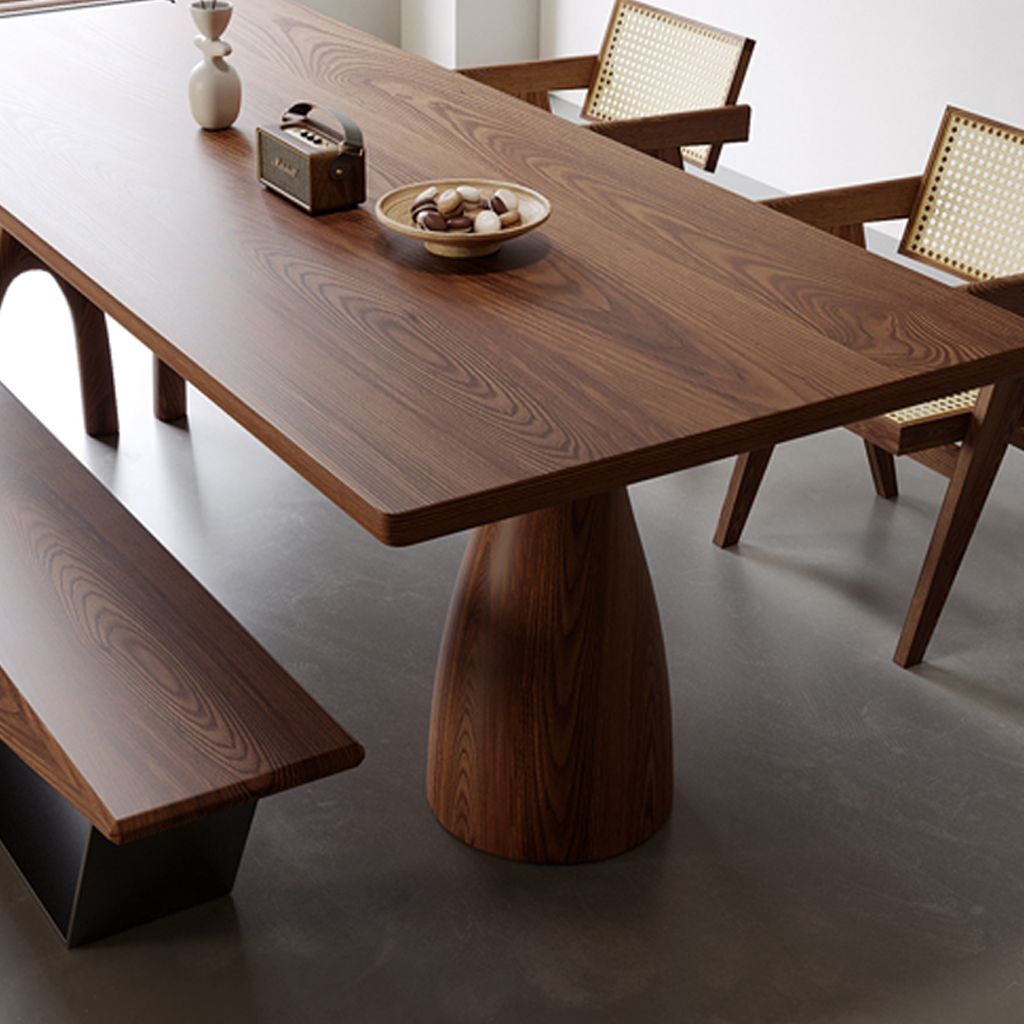 Modern Wooden Rectangular Dining Table With Sculpted Pedestal Legs For Dining Room
