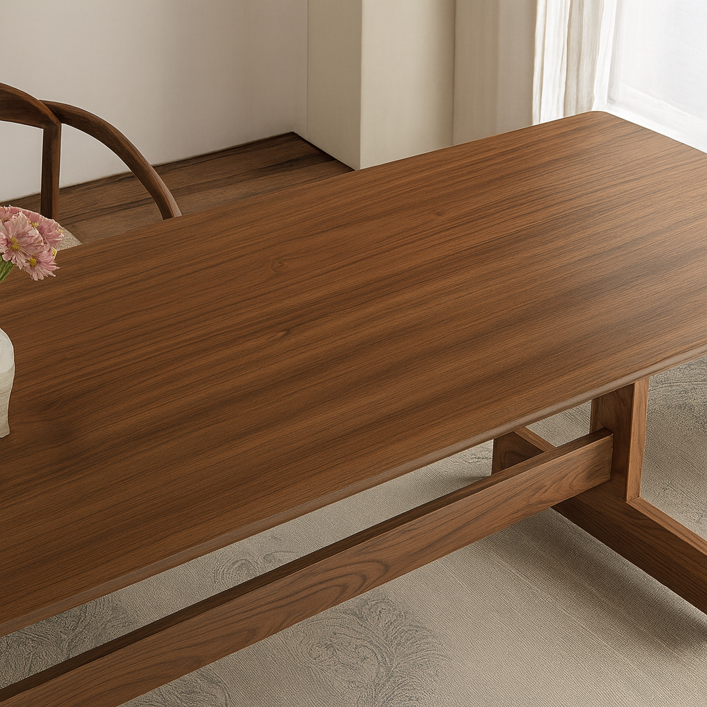 Modern Wooden Rectangular Dining Table With Stretcher Base For Dining Room
