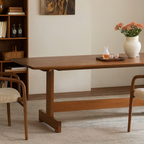 Modern Wooden Rectangular Dining Table With Stretcher Base For Dining Room