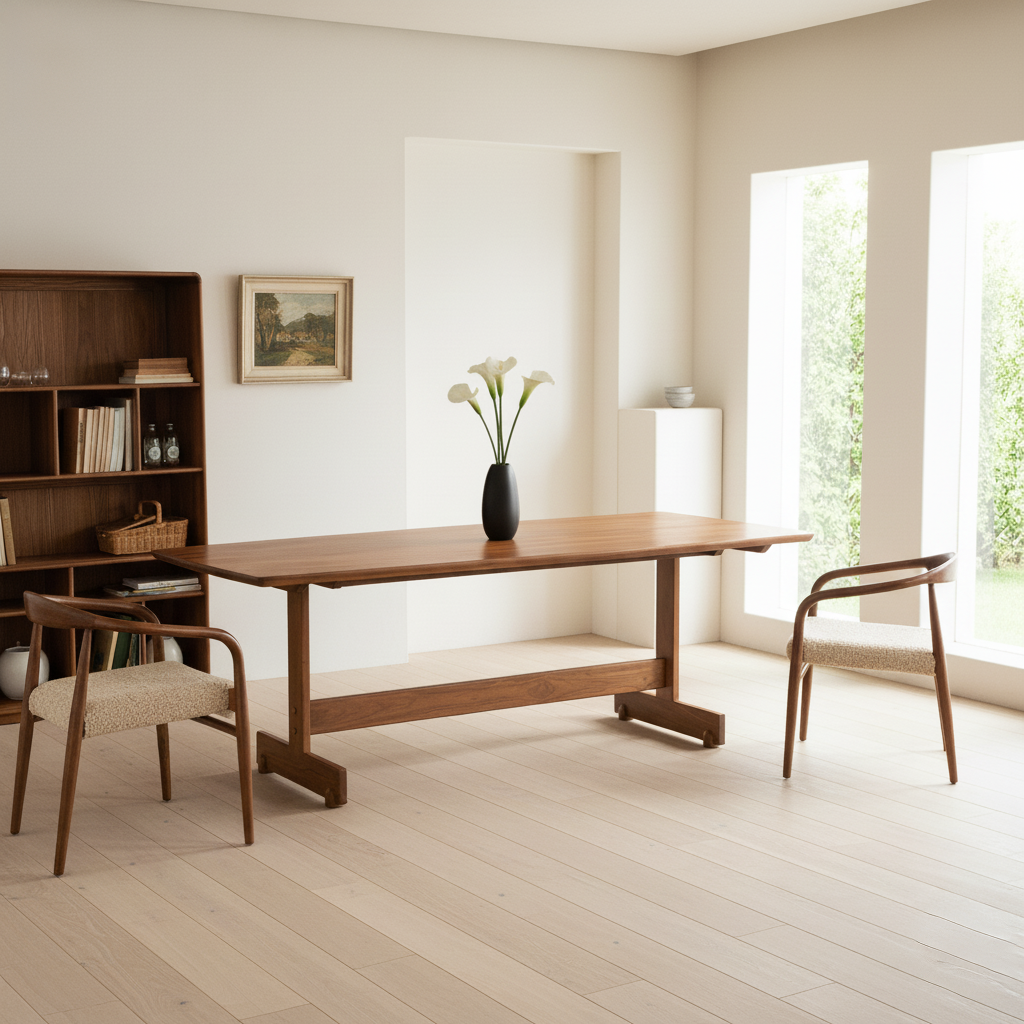 Modern Wooden Rectangular Dining Table With Stretcher Base For Dining Room
