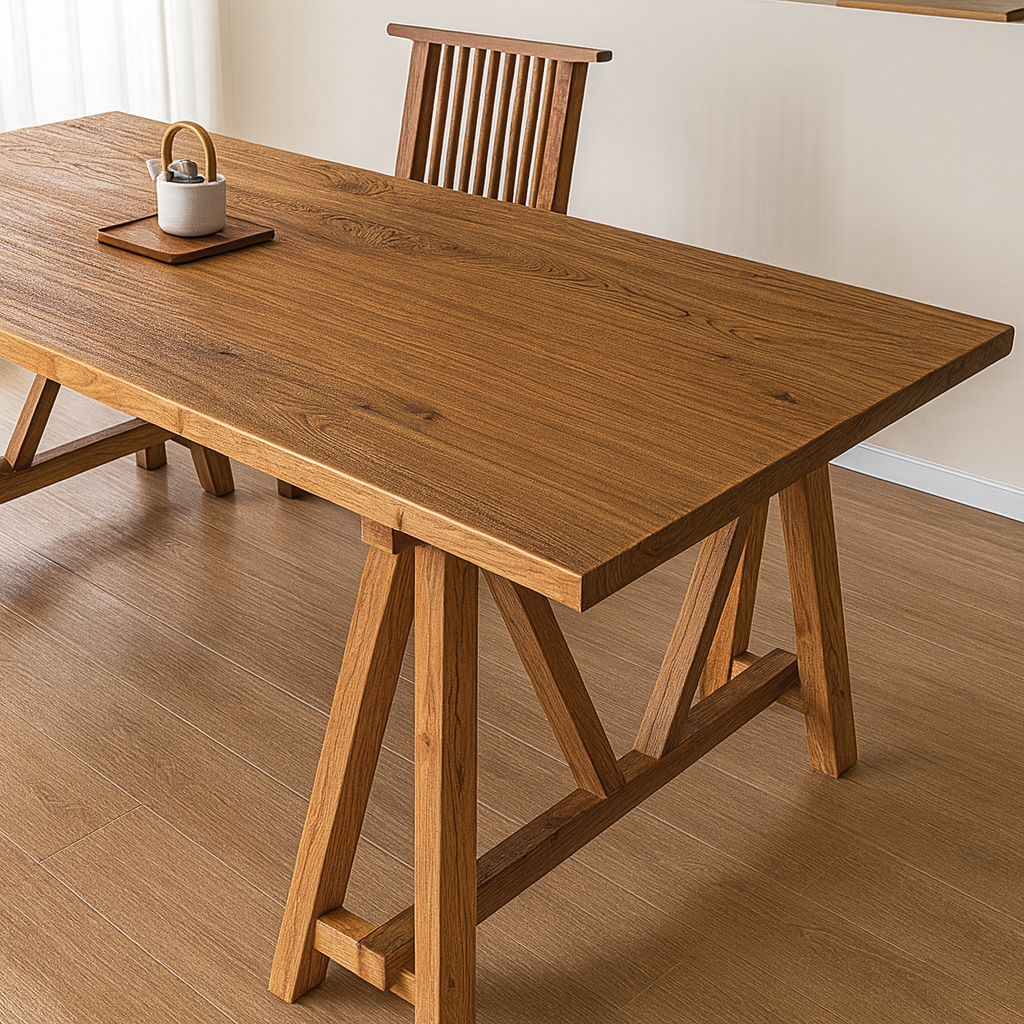 Modern Wooden Rectangular Dining Table With Trestle Base For Dining Room