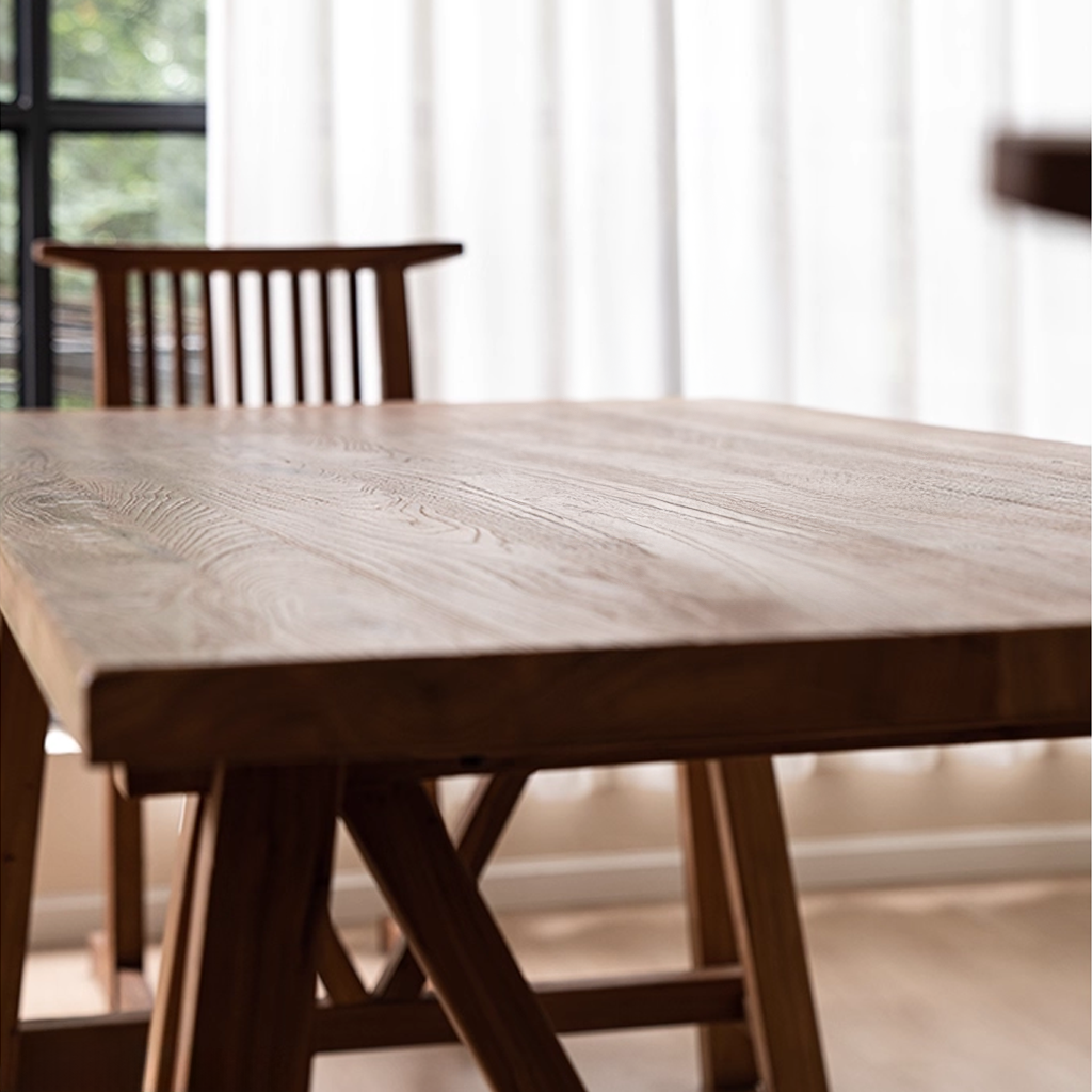 Modern Wooden Rectangular Dining Table With Trestle Base For Dining Room