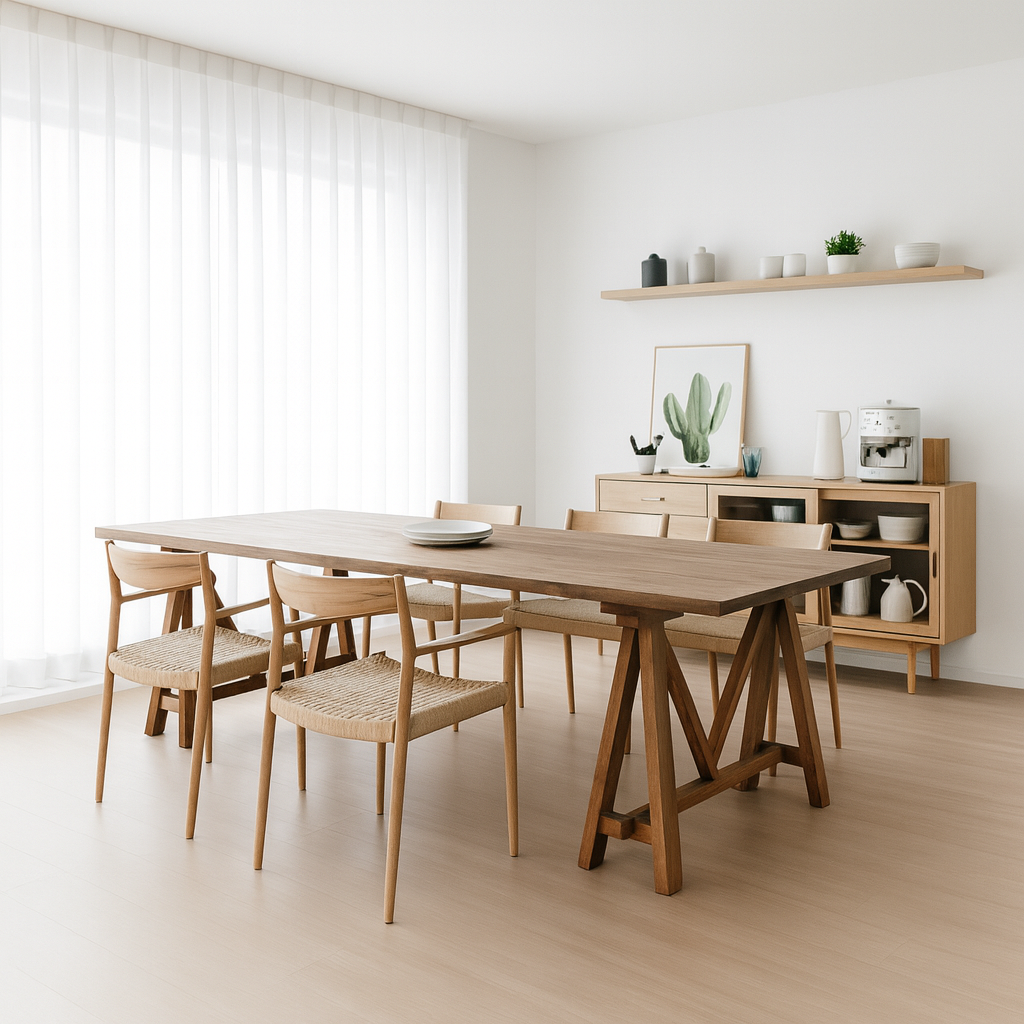 Modern Wooden Rectangular Dining Table With Trestle Base For Dining Room