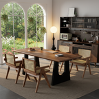 Modern Wooden Rectangular Dining Table With U Shaped Metal Base For Dining Room