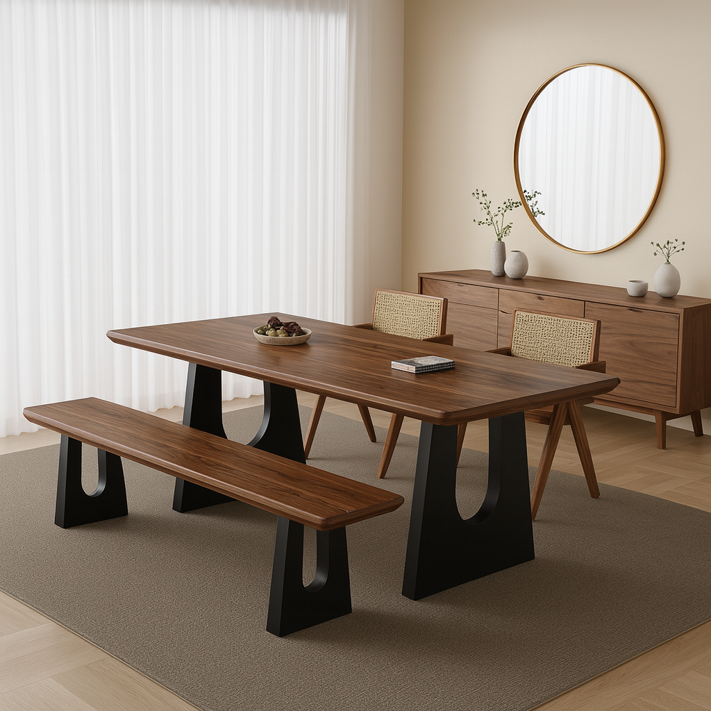 Modern Wooden Rectangular Dining Table With U Shaped Metal Base For Dining Room