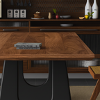 Modern Wooden Rectangular Dining Table With U Shaped Metal Base For Dining Room