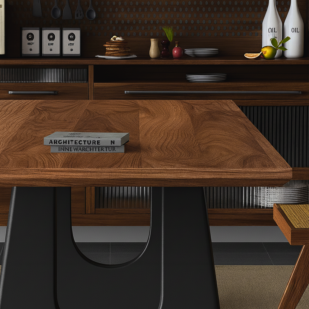 Modern Wooden Rectangular Dining Table With U Shaped Metal Base For Dining Room