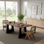 Modern Wooden Rectangular Dining Table With U Shaped Metal Base For Dining Room