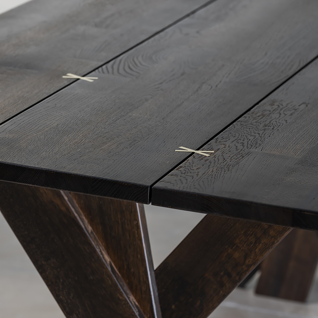 Modern Wooden Rectangular Dining Table With X Metal Legs For Dining Room