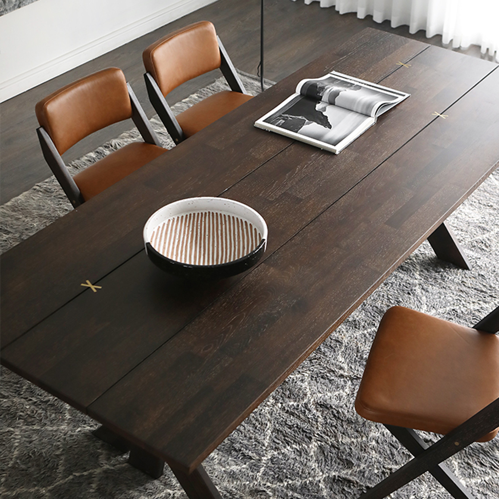 Modern Wooden Rectangular Dining Table With X Metal Legs For Dining Room