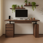 Modern Wooden Rectangular Height Adjustable Desk With Storage Drawers For Home Office