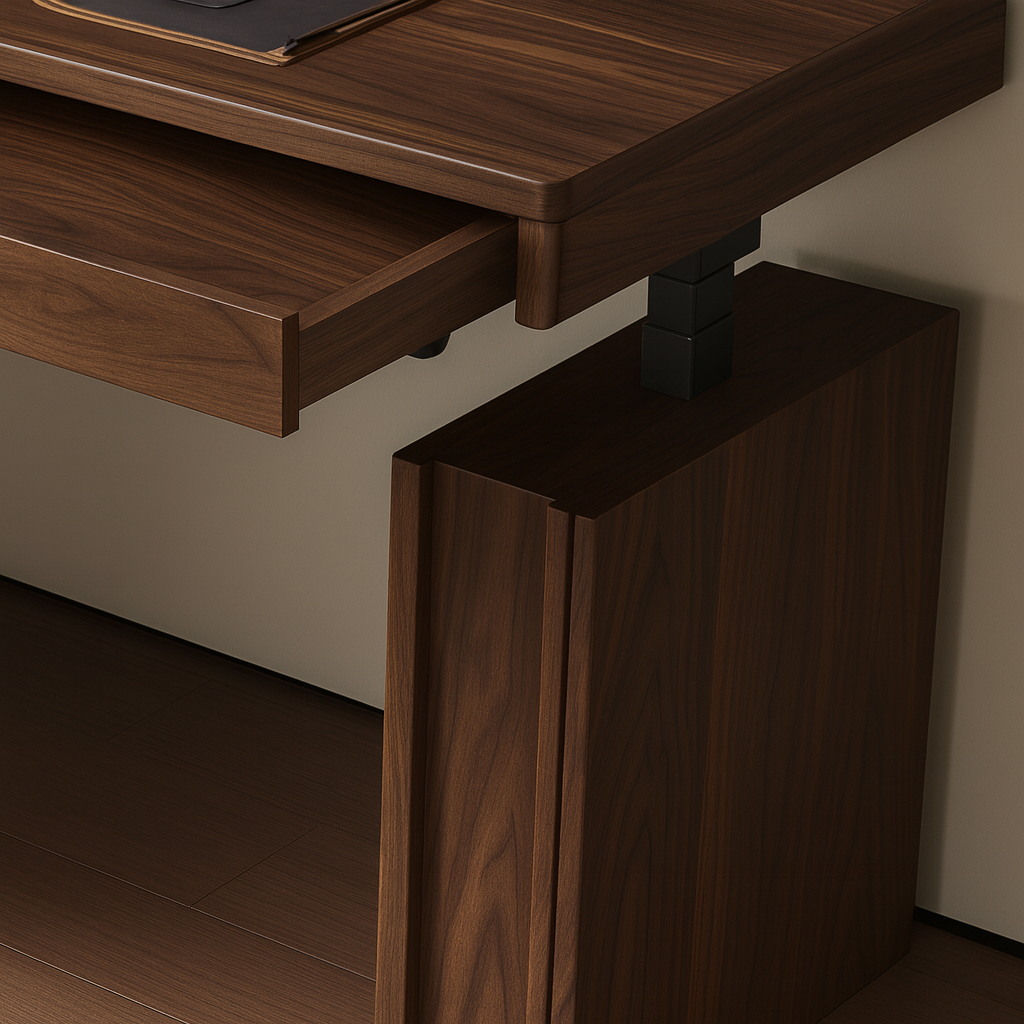 Modern Wooden Rectangular Height Adjustable Desk With Storage Drawers For Home Office