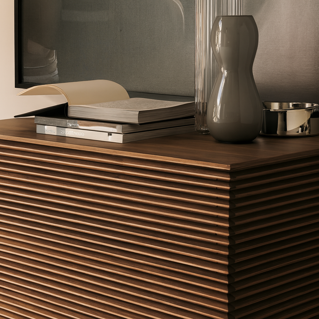 Modern Wooden Ribbed Drawer Dresser Cabinet For Bedroom