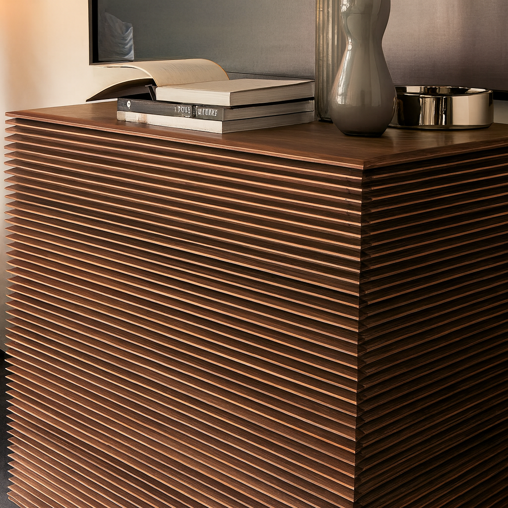 Modern Wooden Ribbed Drawer Dresser Cabinet For Bedroom