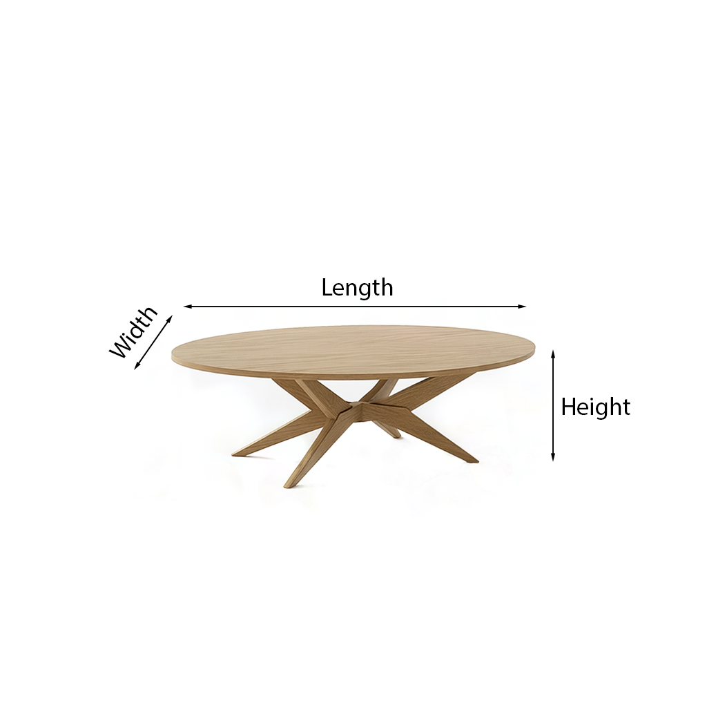 Modern Wooden Round Coffee Table With Sculpted Cross Base