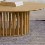 Modern Wooden Round Coffee Table With Slatted Pedestal Base For Living Room