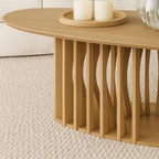 Modern Wooden Round Coffee Table With Slatted Pedestal Base For Living Room