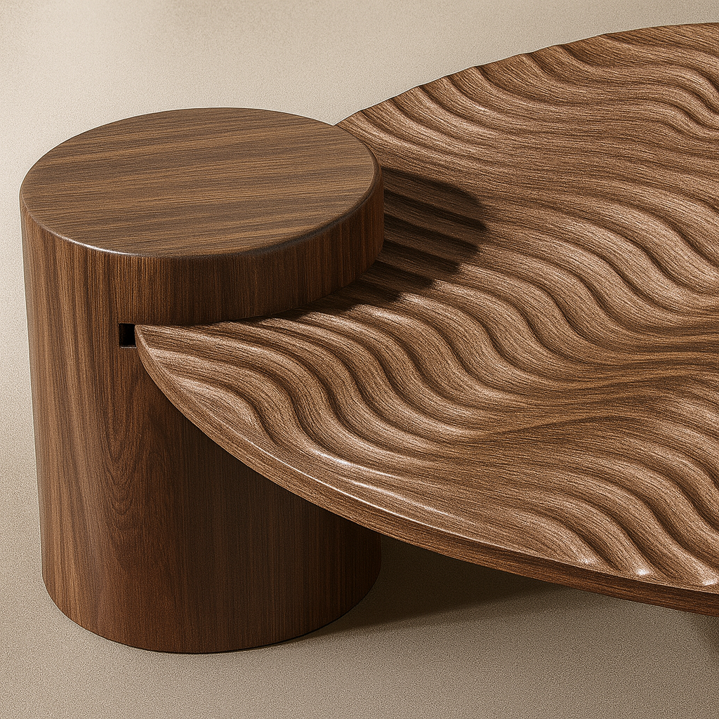 Modern Wooden Round Coffee Table With Textured Top