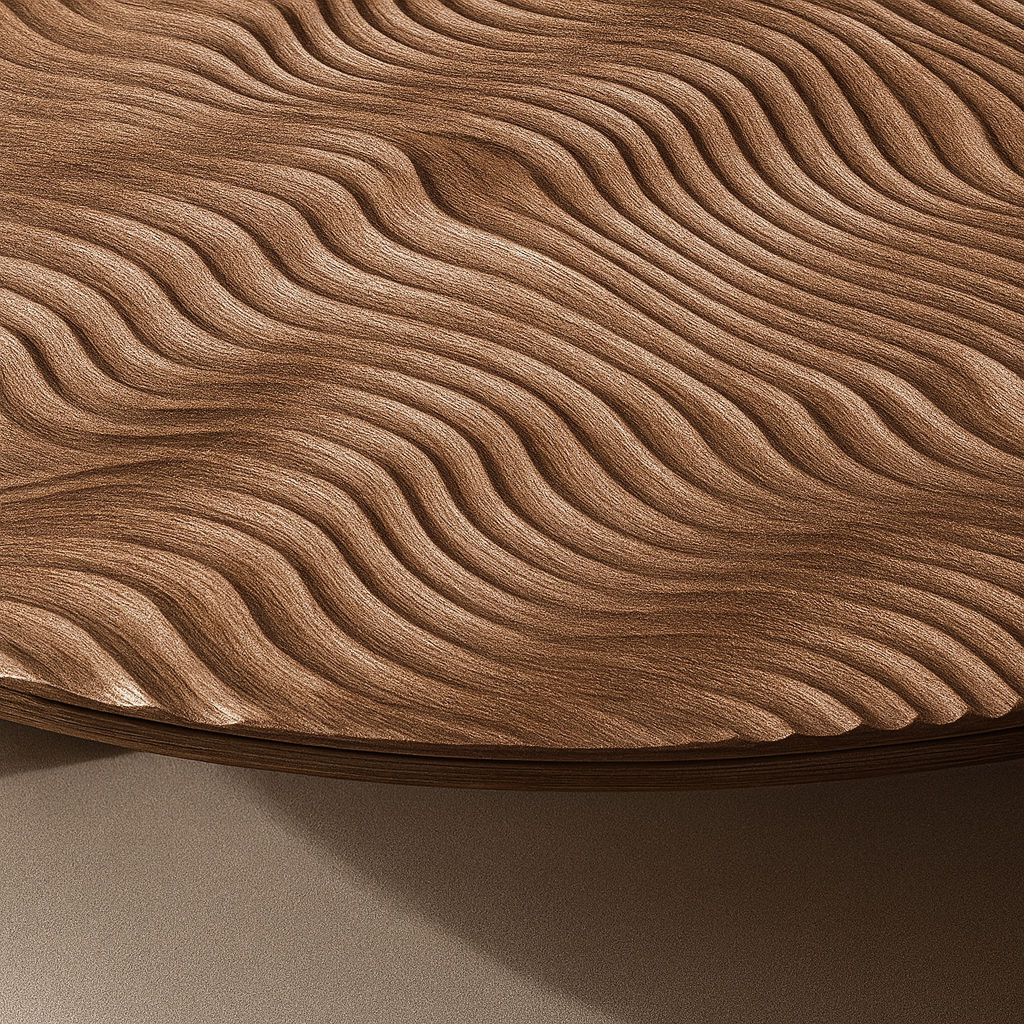 Modern Wooden Round Coffee Table With Textured Top