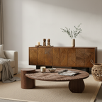 Modern Wooden Round Coffee Table With Textured Top