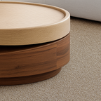 Modern Wooden Round Coffee Table With Two-Tone Layered Base For Living Room