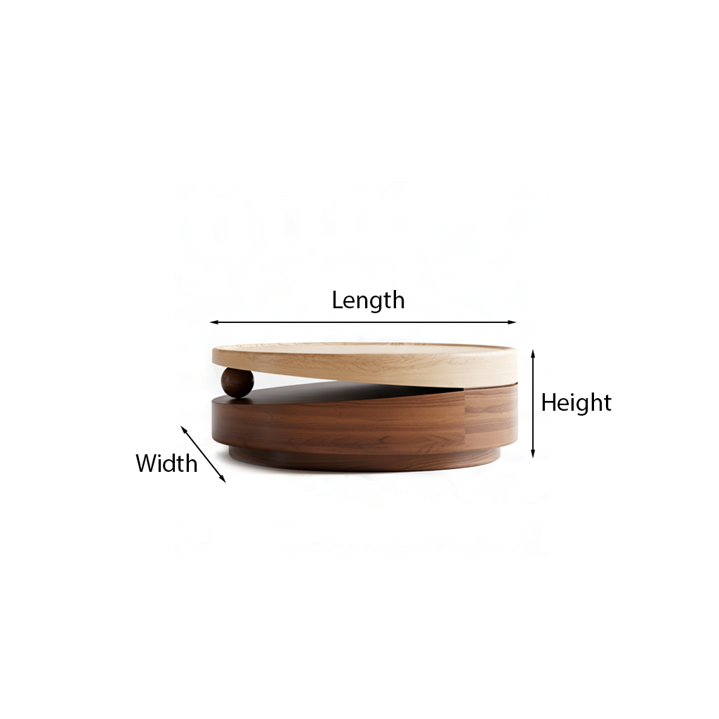 Modern Wooden Round Coffee Table With Two-Tone Layered Base For Living Room