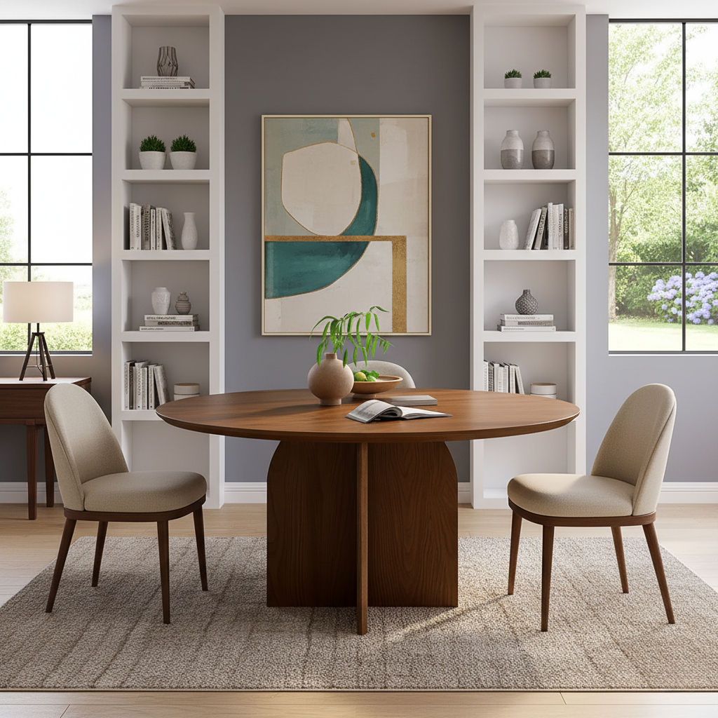 Modern Wooden Round Dining Table With Panel Base For Dining Room
